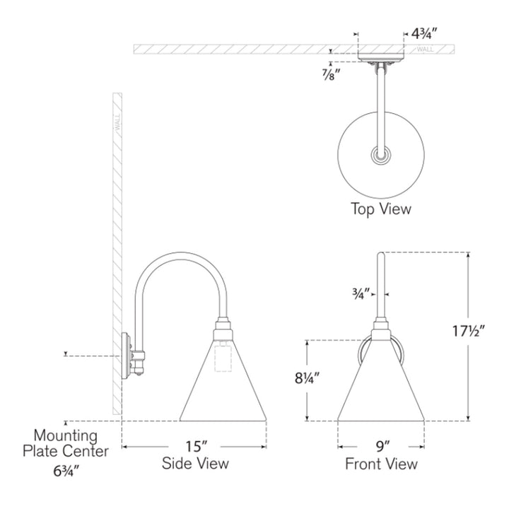 Visual Comfort Signature Academy Outdoor Arched 16in Mack Savannah Conical Wall Light