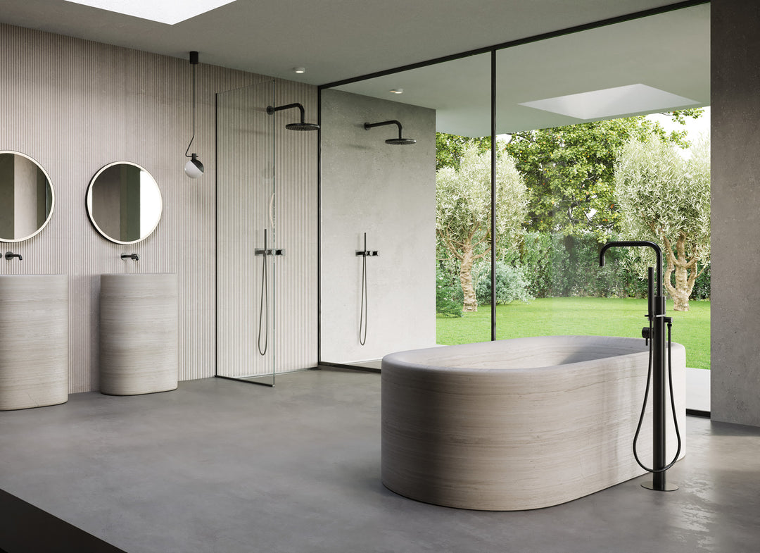 MGS Bagno Minimal Stainless Steel Floor mount Tub Spout with Handshower