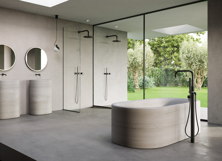 MGS Bagno Minimal Stainless Steel Floor mount Tub Spout with Handshower