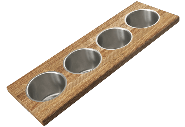 The Galley Upper Tier Garnish Board with Four Stainless Steel Bowls