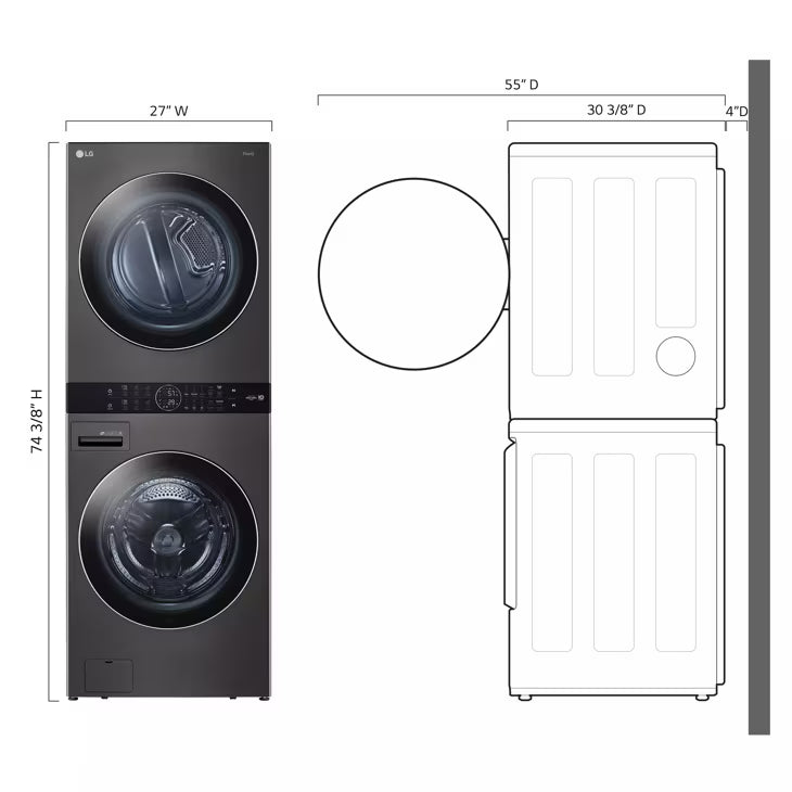 LG Appliances 4.5 cu.ft. Washer 7.4 cu.ft. Gas Dryer Washtower with Center Control TurboWash360 and TurboSteam