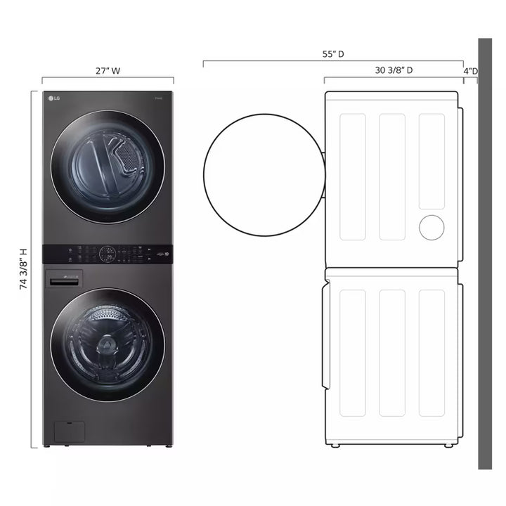 LG Appliances 4.5 cu.ft. Washer 7.4 cu.ft. Gas Dryer Washtower with Center Control TurboWash360 and TurboSteam