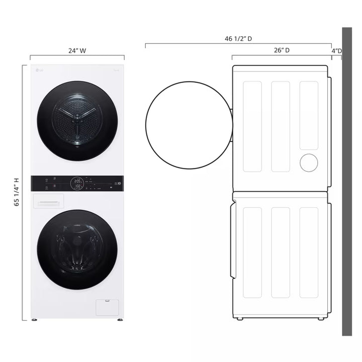 LG Appliances Compact Single Unit LG WashTower™ with Center Control™ 2.4 cu. ft. Front Load Washer and 4.2 cu. ft. Electric Ventless HeatPump™ Dryer