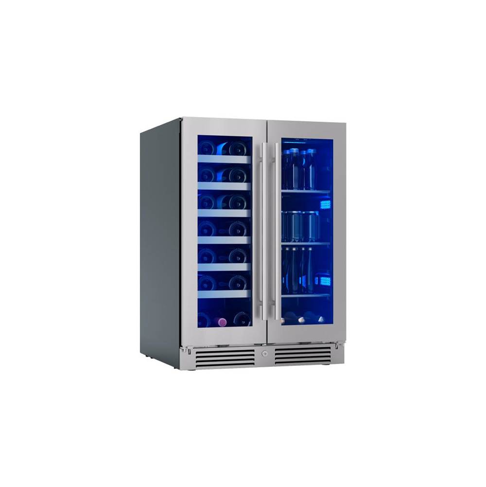 Zephyr Presrv Wine And Bev Cooler 24in UC Stainless Steel Glass French Door