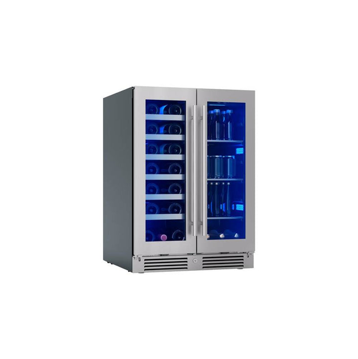 Zephyr Presrv Wine And Bev Cooler 24in UC Stainless Steel Glass French Door