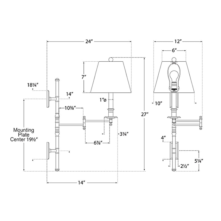 Visual Comfort Signature Dorchester Double Plate Swing Arm Wall Sconce