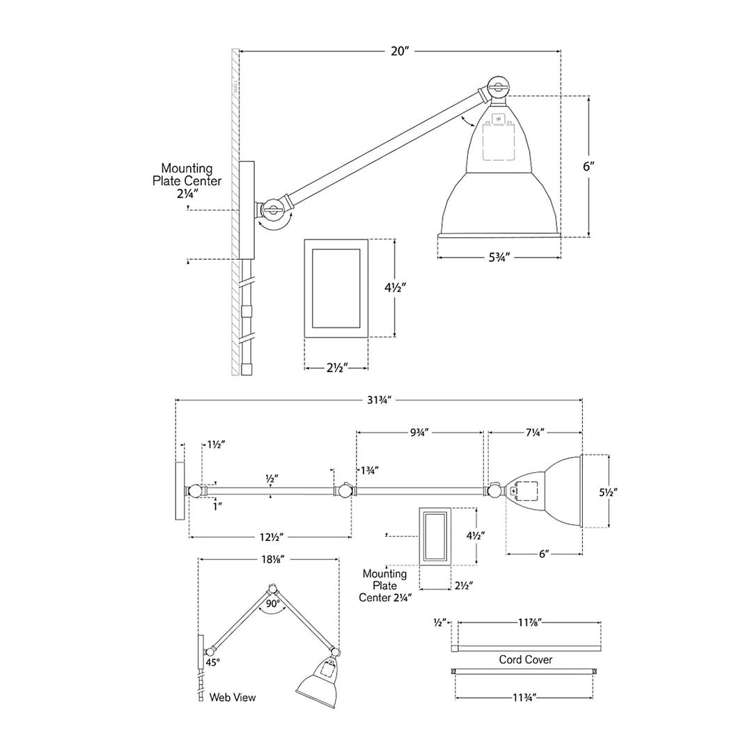 Visual Comfort Signature French Library Plug-in Swing Arm Wall Sconce