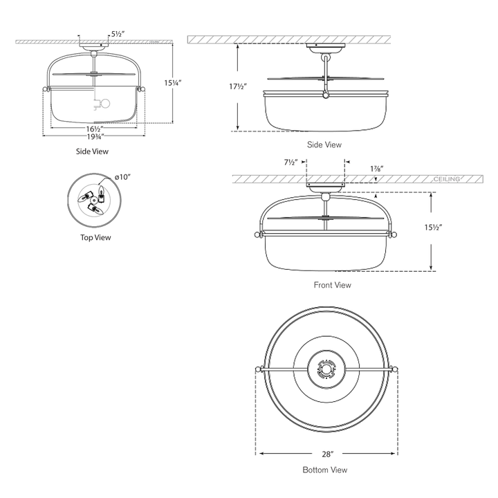 Visual Comfort Signature Lorford Lantern Semi Flush Ceiling Light