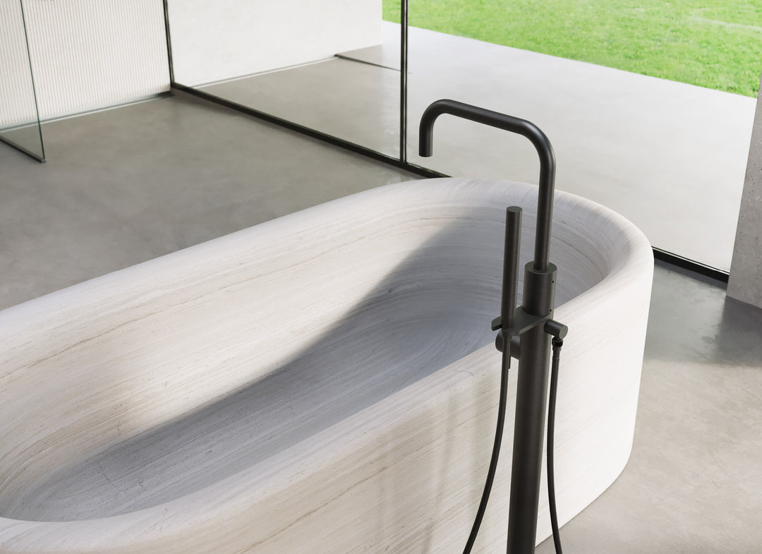 MGS Bagno Minimal Stainless Steel Floor mount Tub Spout with Handshower