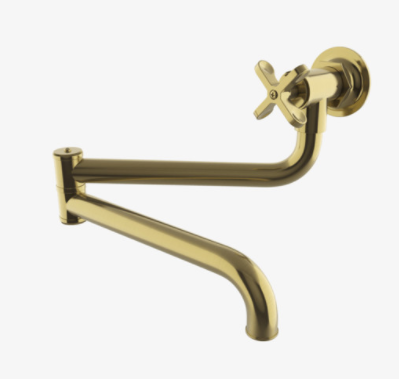 Waterworks HNPF01 Henry Wall Mounted Articulated Pot Filler, Metal Cross Handle