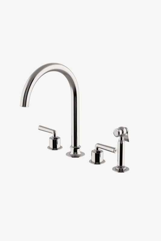 Waterworks HNKM30 Henry Three Hole Gooseneck Kitchen Faucet, Metal Lever Handles and Spray