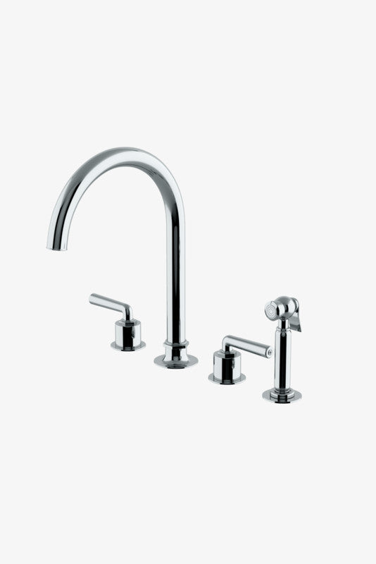 Waterworks HNKM30 Henry Three Hole Gooseneck Kitchen Faucet, Metal Lever Handles and Spray