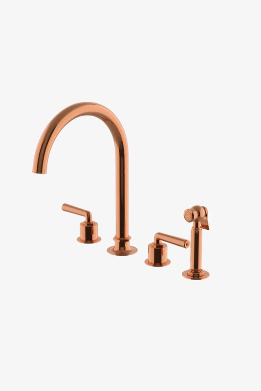 Waterworks HNKM30 Henry Three Hole Gooseneck Kitchen Faucet, Metal Lever Handles and Spray