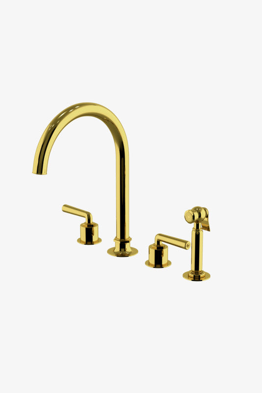 Waterworks HNKM30 Henry Three Hole Gooseneck Kitchen Faucet, Metal Lever Handles and Spray