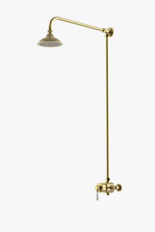 Waterworks HGXS70 Highgate Exposed Thermostatic System with 6" Shower Rose and White Porcelain Lever Handle