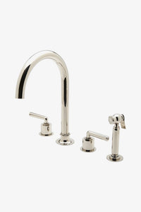 Waterworks HNKM30 Henry Three Hole Gooseneck Kitchen Faucet, Metal Lever Handles and Spray