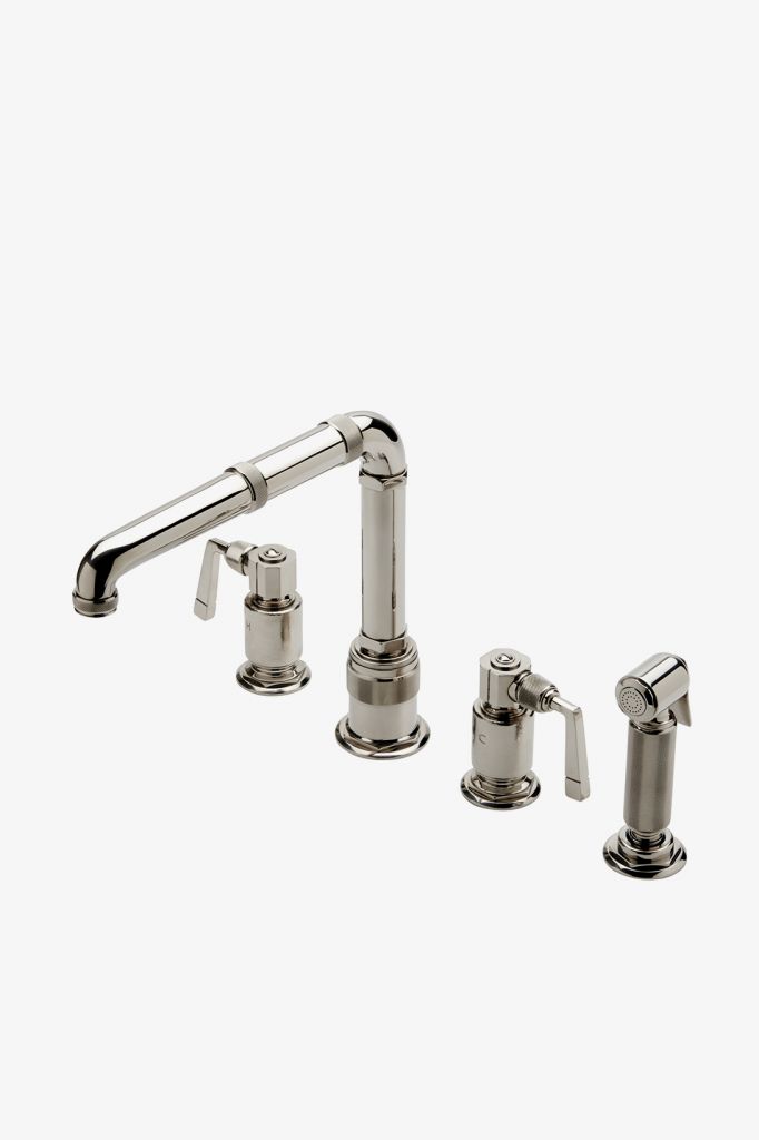 Waterworks RWKM50 R.W. Atlas Two Handle High Profile Kitchen Faucet with Metal Side Mount Lever Handles and Spray
